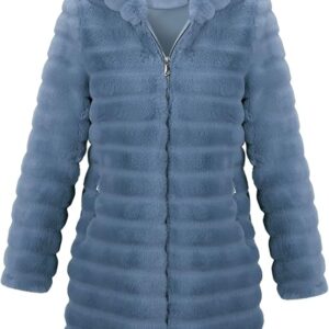 RISISSIDA Women Long Faux Fur Coat Hooded, Fuzzy Jacket Spring Fall Winter Warm Overcoat